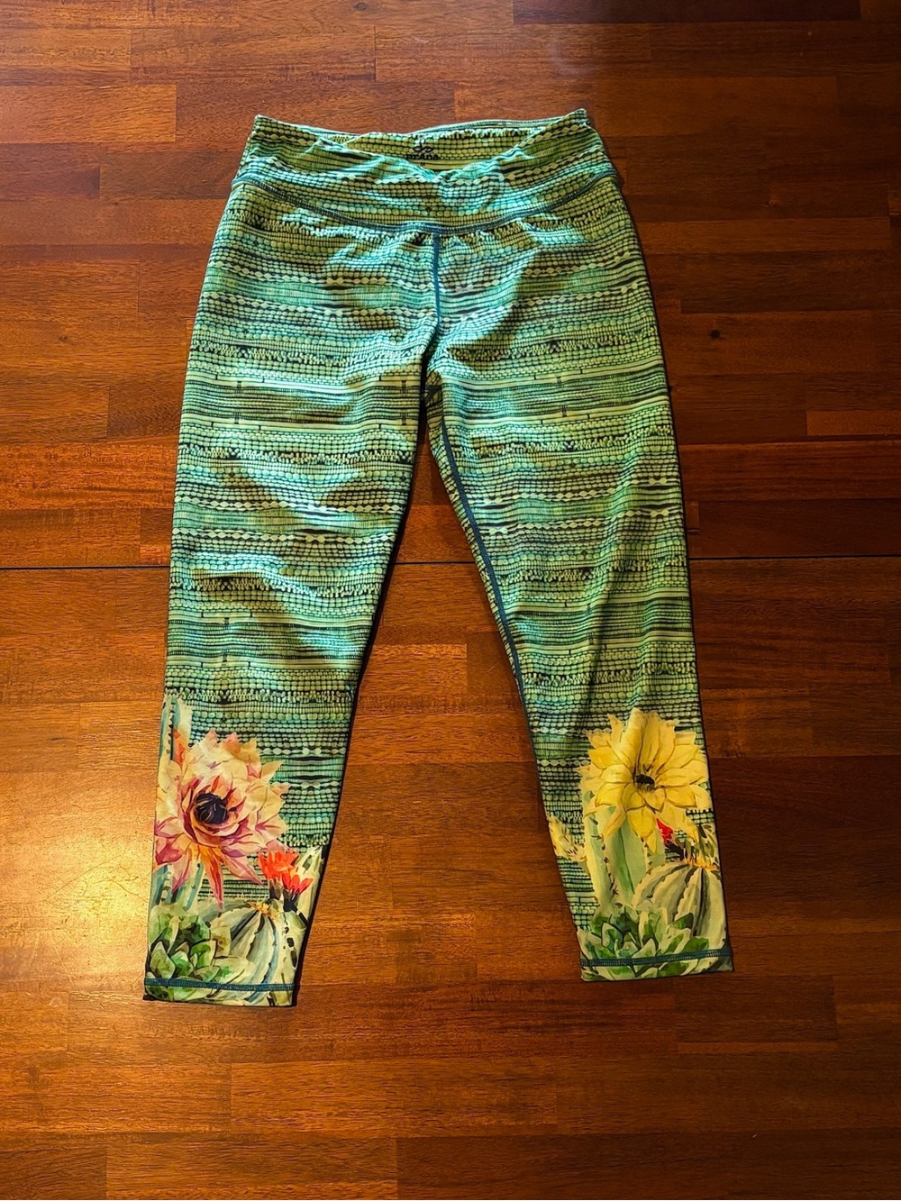 Women’s Prana Green Patterned Leggings with Floral Prints -Sz M
